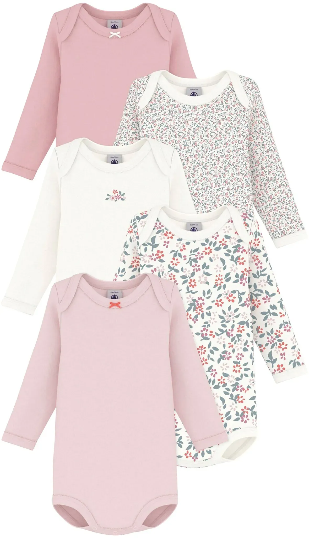 Petit Bateau 5er-Pack Bodys langarm Blumen, rosa | mehrfarbig, 92