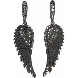 Paar Ohrstecker FIRETTI "Flügel-Design", schwarz (schwarz, silberfarben), Ohrringe, Damen, Materialmix, mit Glassteinen