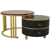 stilvora Runder Couchtisch Schwarz Glas 70 x 45 cm