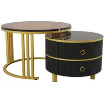 stilvora Runder Couchtisch Schwarz Glas 70 x 45 cm