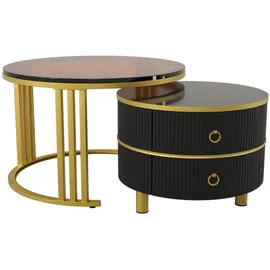 stilvora Runder Couchtisch Schwarz Glas 70 x 45 cm