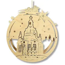 holzkunst schönberg Beleuchtetes Fensterbild Holz Dresdner Frauenkirche 0,23 m x 0,26 m beige