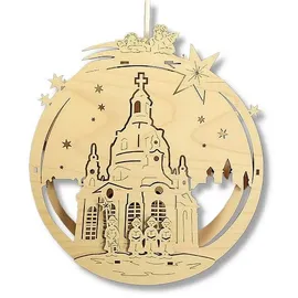 holzkunst schönberg Beleuchtetes Fensterbild Holz Dresdner Frauenkirche 0,23 m x 0,26 m beige