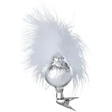 INGE-GLAS Christbaumschmuck - Baumschmuck - Vogel, Silberner Spatz - Größe 5 cm - mundgeblasen