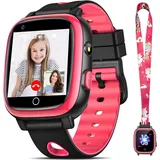 Smartwatch Kinder mit GPS und 4G Telefonfunktion,IP68 wasserdichter Kinder Fitness Aktivitäts Tracker,1,3"" HD Voll Touchscreen Zoll,mit Videoanru... - Rot