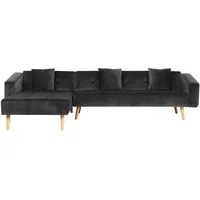 Beliani Ecksofa Schwarz Samtstoff Rechtsseitig Schlaffunktion Modern Wohnzimmer - Schwarz