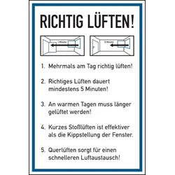 Hinweisschild, Richtig lüften - 150x200 mm Folie selbstklebend