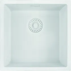 Caressi White Line quadratisches Spülbecken Aufbau und Unterbau CAGRPP40WH-TU, Küchenspüle weiß Quarz