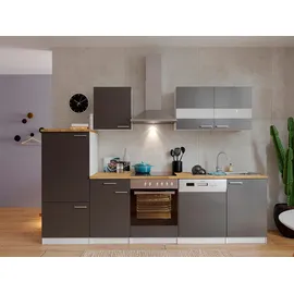 Respekta Küchenzeile ohne E-Geräte LBKB280WG 280 cm Grau-Weiß Glänzend