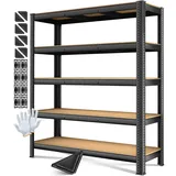 MASKO® Schwerlastregal Lagerregal Kellerregal 180x160x60cm, 1500kg belastbar, 5 verstellbare Ablagen, MDF-Platten Regal aus Metall, Steckregal, Werkstattregal Stahlgestell Garage Werkbank Schwarz