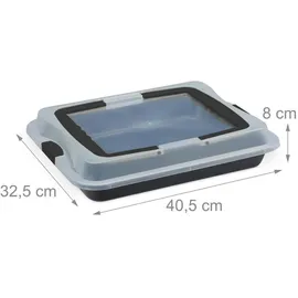 Relaxdays Backblech mit Deckel, 3in1 Kuchen Transportbox, BxT 40,5x32,5 cm, hoher Rand, Kuchenblech rechteckig, schwarz