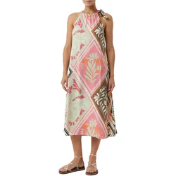 Trägerkleid COMMA, Damen, Gr. 42, N-Gr, lila (lila, pink), Web, Obermaterial: 100% Viskose, bedruckt, casual, lang, ohne Ärmel, Kleider, mit floralem Muster