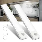 Vicloon Schrankbeleuchtung Bewegungsmelder, 2 Stück 20cm Dimmbar Schranklicht,3 Farben Schrankleuchte Led, Aufladbar Unterbauleuchte Küche LED für Küche, Kleiderschrank,Treppe, Schubladen