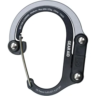 GEAR AID HEROCLIP Karabiner Gear Clip und Haken (Medium) für Camping, Rucksäcke, Koffer und Garagenorganisation, Schwarz & Grau