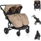 Moni Zwillingskinderwagen TwinGo Getränkehalter, Fußabdeckung, Hinterradbremse braun