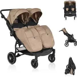 Moni Zwillingskinderwagen TwinGo Getränkehalter, Fußabdeckung, Hinterradbremse braun