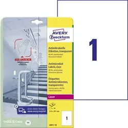 Zweckform L8011-10 Antimikrobielle Etiketten transparent, 210 x 297 mm, 10 Bogen/10 Etiketten, transparent
