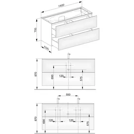 Keuco Waschtischunterschrank 2 Auszüge 140 x 70 x 53,5 cm Eiche Hell