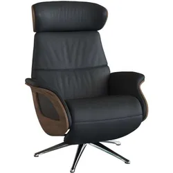 Relaxsessel FLEXLUX "Clement elektrischer Funktionsessel", schwarz (deep schwarz), B:81cm H:111cm T:90cm, Sessel, Größe M, Rücken & Fußteil elektrisch, Akku, Arml. Walnuss, Fuß Alu