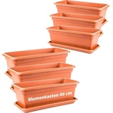 2 friends 2friends Blumenkasten 40cm mit Untersetzer – 6er-Set, Robuste Balkonkästen, Terracotta-Finish, Qualitätskunststoff, Made in EU