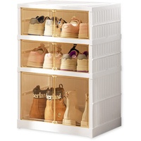 MAGIC SELECT Schuhbox, Stapelbarer Schuhorganizer, Kunststoffbox Klappbarer mit Durchsichtiger Tür, Stapelbarer Schuhkarton für 6 Paare, 3 Höhen, Einfache Montage,(Weiß)