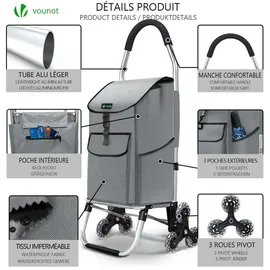 VOUNOT Einkaufstrolley Grau 58L