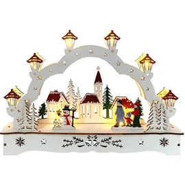 Hti-Living Lichterbogen in modernem Weiß Weihnachtsdorf mit Schneemann