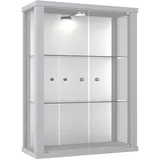 VR-Wohnideen K-Möbel Hängevitrine in Alu / Silber (80x60x25 cm) mit 2 höhenverstellbaren Glasböden, Spiegel & LED - Modellauto Vitrine Silber - Vitrinenschrank