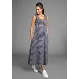 NEUN MONATE Umstandskleid "Langes Schwangerschaftskleid", Damen, Gr. 36, N-Gr, blau (blau geringelt), Single Jersey, Obermaterial: 95% Baumwolle, 5% Elasthan, geringelt, bequem ca. Mitte Wade, Rundhals, Kleider, Jersey-Kleid für die Schwangerschaft