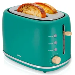 Briebe Nordic Toaster 2 Scheiben Breite Schlitze mit Brötchenaufsatz, 6 Toast Stufen, TA1166GRE, Grün, 870W