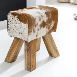 KADIMA DESIGN Design Turnbock Sitzhocker Ziegenfell Braun / Weiß 40 x 30 x 47 cm, Turnhocker Hocker Fellhocker Springbock, Beistellhocker