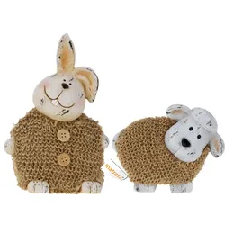 Hase oder Schaf aus Porzellan mit Fell - Osterhase Osterlamm Osterdeko