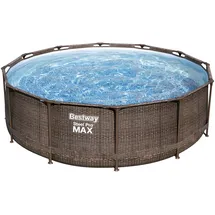 BESTWAY Steel Pro Max Frame Pool Set 366 x 100 cm rattanoptik inkl. Filterpumpe + Poolleiter