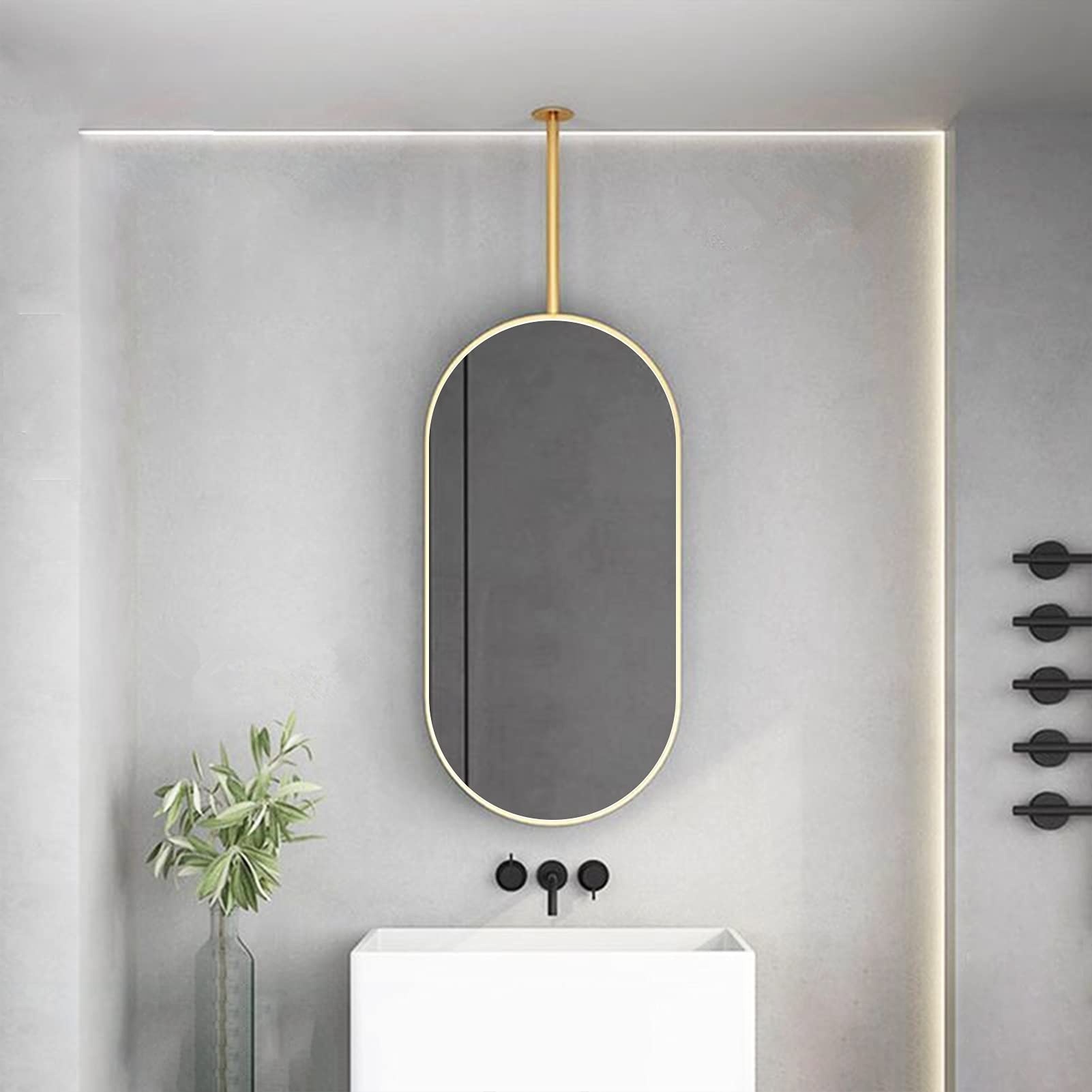 Nordic Gold Oval Spiegel für Deckenbehang - mit Metallrahmen und Boom Floating Badezimmerspiegel, Vanity Makeup Mirror Kreativer dekorativer Spiegel für Zuhause oder Hotel ( Size : 50cmx70cm )