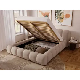 GRAINGOLD Polsterbett mit Bettkasten 140x200 Beige Samt, Doria