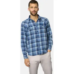 Langarmhemd BABISTA "Hemd FRANLONO", Herren, Gr. M, blau (blau kariert), Obermaterial: 100% Baumwolle CO., Langarm, Hemden, im Used-Look