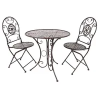 Kobolo Metalltischset Gartentischset Tisch und zwei Stühle aus Metall in der Farbe braun