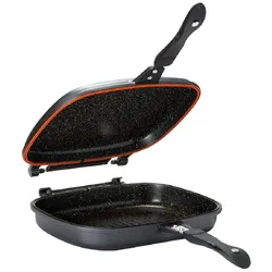Doppelpfanne 32 cm Aluguss Wendepfanne Pfanne Grillpfanne antihaft Doppelseitige Pfanne Spiegelei