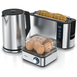 Arendo Frühstücks-Set in silber - Wasserkocher / Toaster / Eierkocher