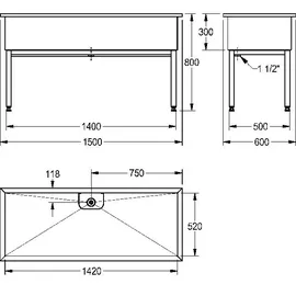 KWC Werkraumbecken, SIRIUS, Edelstahl, 1500x800x600 mm, Unterbau,