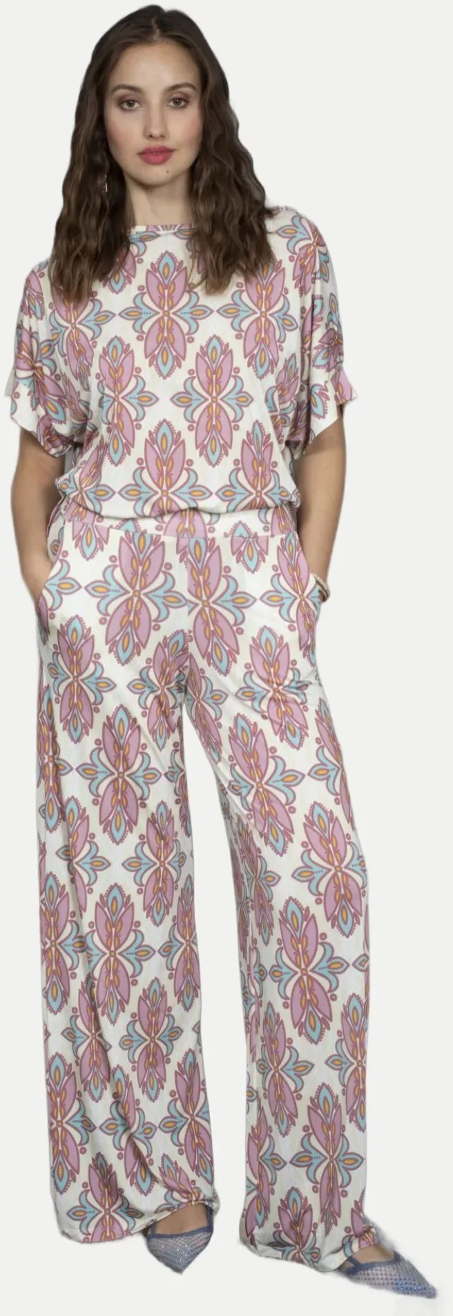 Wide-Leg Hose mit Allover-Print Mehrfarbig XL