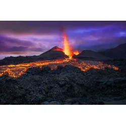 Fototapete PAPERMOON "Photo-Art BARATHIEU GABRIEL, FEUER IN BLAUER STUNDE", bunt, B:3,00m L:2,23m, Vlies, Tapeten