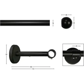 GARESA Gardinenstange GARESA "BOLTI", schwarz, L:440cm Ø:16mm, Metall, Gardinenstangen, Vorhanggarnitur, verlängerbar, Wandmontage, ohne Ringe