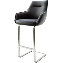 DeLife Barstuhl Alja-Flex Echt-Leder Schwarz Freischwinger flach Edelstahl Taschenfederkern