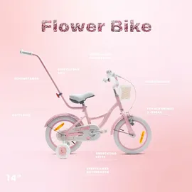 SUN BABY Mädchenfahrrad 14 Zoll Glocke Zusatzräder Schubstange Flower Bike rosa - Rosa