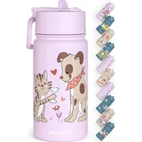 Bearfoot Trinkflasche Kinder Edelstahl mit Strohhalm - Thermosflasche 400ml