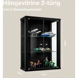 VR-Wohnideen K-Möbel Hängevitrine Glas in Schwarz (80x60x25 cm) mit 2 höhenverstellbaren Glasböden - Modellauto Vitrine Schwarz - Vitrinenschrank Schwarz