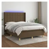 vidaXL Boxspringbett mit Matratze & LED Dunkelbraun 140x200 cm Stoff
