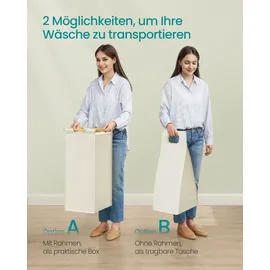 Songmics Wäschekorb 2 Fächer, Bambus, Wäschesammler 100 L, mit Ablage - Weiß