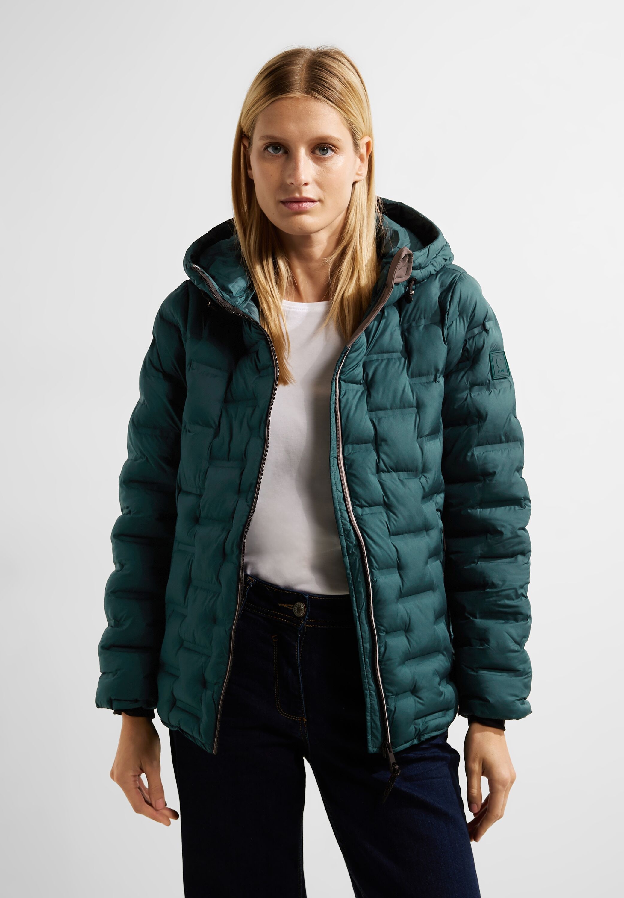 Steppjacke CECIL Gr. L (42), grün (night forest green) Damen Jacken Kurze